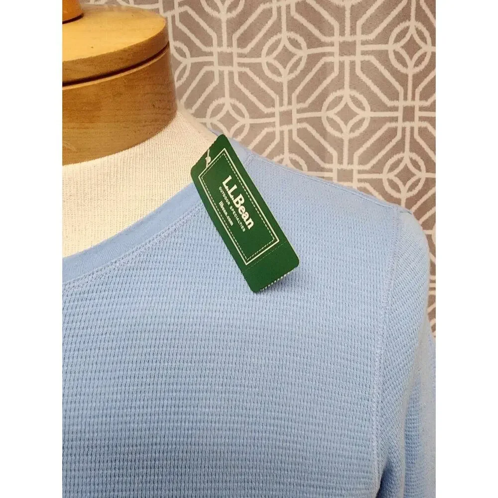 Vintage LL Bean Henley Sweater Mens Size M Fisherman Blue Waffle Knit Outdoor